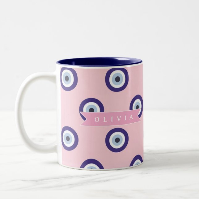 Caneca De Café Em Dois Tons Personalized Pink Evil Eye Pattern Gifts With Name (Esquerda)