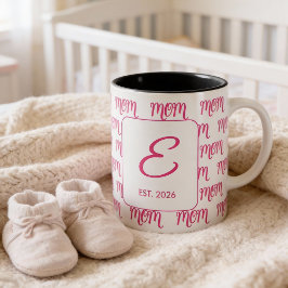 Caneca De Café Em Dois Tons Personalized Pink New Mom Monogram Established