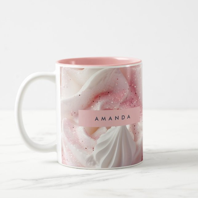 Caneca De Café Em Dois Tons Personalized Pink Sparkle Whipped Cream (Esquerda)