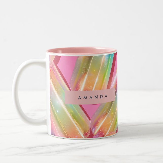 Caneca De Café Em Dois Tons Personalized Rainbow Glitter Popsicle Dreamt (Esquerda)