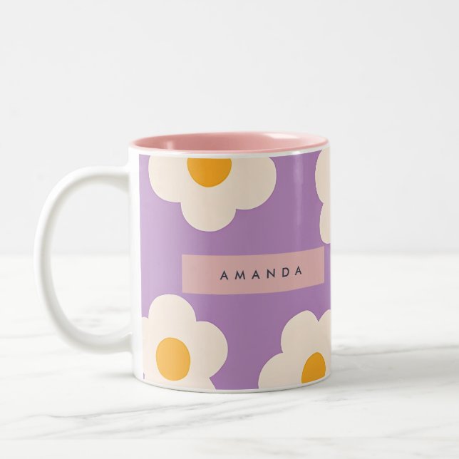 Caneca De Café Em Dois Tons Personalized Retro Purple Daisy Flower (Esquerda)