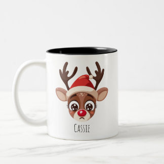 Caneca De Café Em Dois Tons Personalized Sad Reindeer Mug – Custom Name Gift