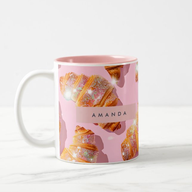 Caneca De Café Em Dois Tons Personalized Sparkle Croissant Style (Esquerda)