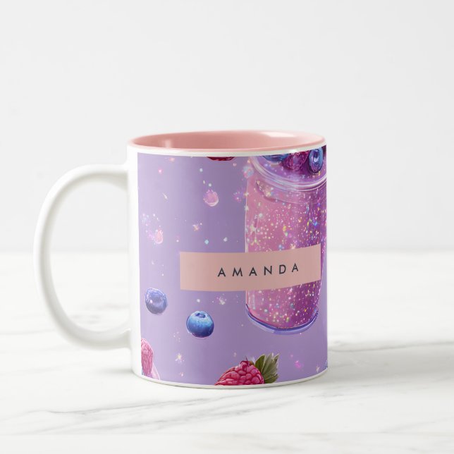 Caneca De Café Em Dois Tons Personalized Sparkling Berry Bliss Purple Smoothie (Esquerda)