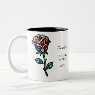 Caneca De Café Em Dois Tons Personalized Stained Glass Rose Retirement Mug