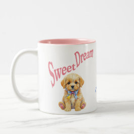 Caneca De Café Em Dois Tons Personalized "Sweet Dream" Puppy Dog Watercolor Mu