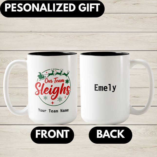 Caneca De Café Em Dois Tons Personalized Team Christmas,Office Christmas Party (Criador carregado)