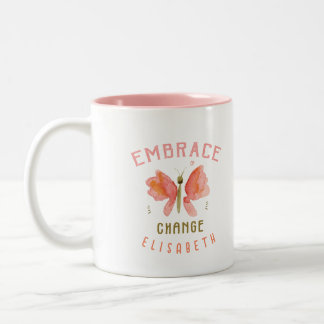 Caneca De Café Em Dois Tons Personalized watercolor butterfly coral