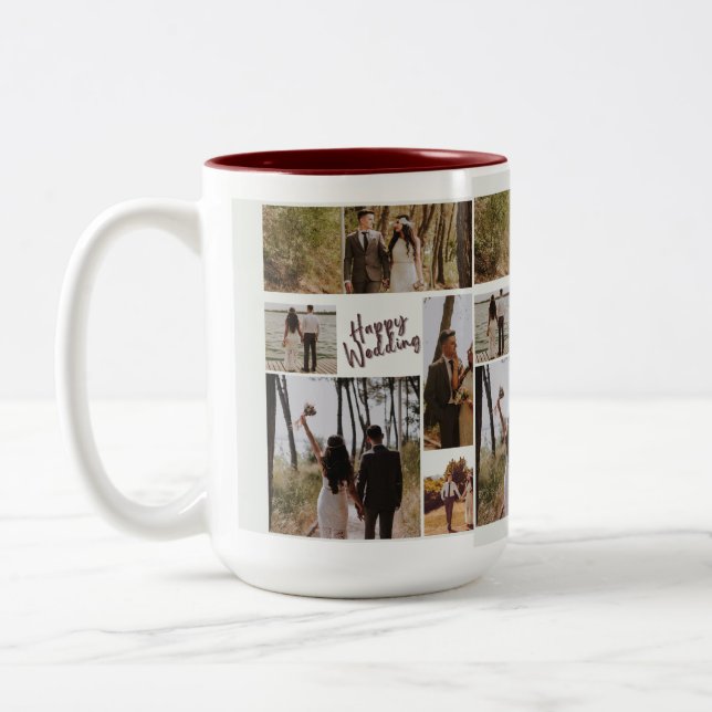 Caneca De Café Em Dois Tons Personalized Wedding Photo Collage Mug  (Esquerda)