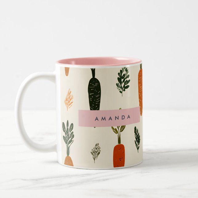 Caneca De Café Em Dois Tons Personalized Whimsical Carrot Patch Rustic (Esquerda)