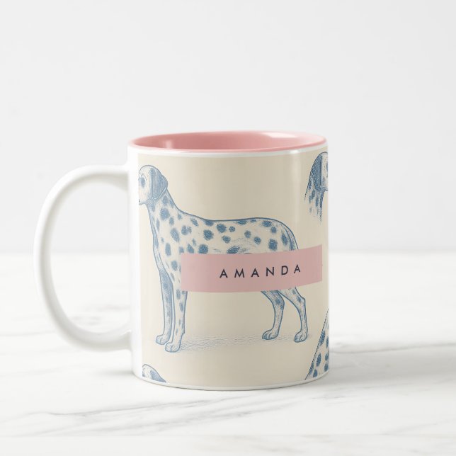 Caneca De Café Em Dois Tons Personalized Whimsical Charming Dalmatian Pattern (Esquerda)