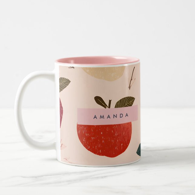 Caneca De Café Em Dois Tons Personalized Whimsical Red Apple Harvest (Esquerda)