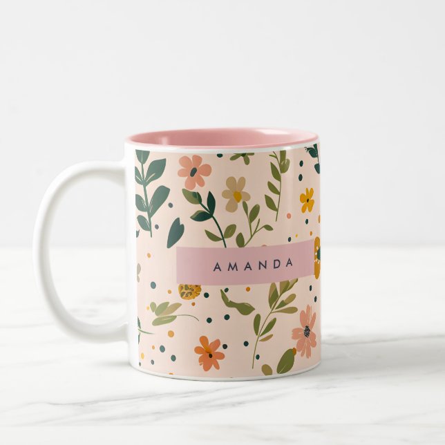 Caneca De Café Em Dois Tons Personalized Whimsical Wildflower Meadow (Esquerda)