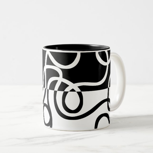 Caneca De Café Em Dois Tons Persuasão linear I: Abstrato preto e branco (Frente Esquerda)