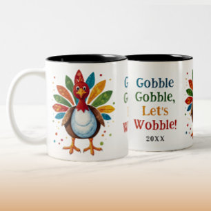 Caneca De Café Em Dois Tons Peru Feliz Dia de Ação de Graças Arco-íris Gobble