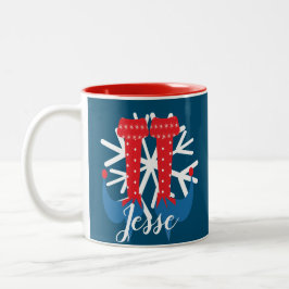 Caneca De Café Em Dois Tons Pés de Elfo Fofo Calcanhar Floco de Neve Nome Pers