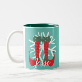 Caneca De Café Em Dois Tons Pés de Elfo Fofo Floco de Neve Nome Personalizado 