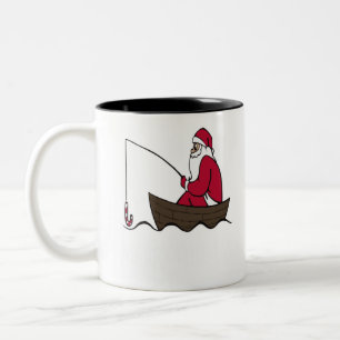 Caneca De Café Em Dois Tons pesca Feliz papai noel de Natal pescador.pn