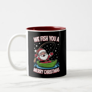 Caneca De Café Em Dois Tons Pescador de Natal Pescado Legal Papai Noel