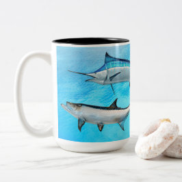 Caneca De Café Em Dois Tons Pescador desportivo de peixes do mar profundo