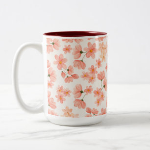 Caneca De Café Em Dois Tons Pêssego de Aquarela Floral