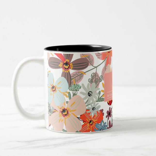 Caneca De Café Em Dois Tons Pessegueira Verde Romântica Floral Suave Rosa Clás (Esquerda)