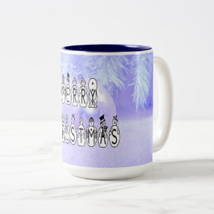 Caneca De Café Em Dois Tons Pessoas da pia batismal da neve do Feliz Natal,