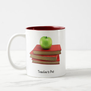Caneca De Café Em Dois Tons Pet Drinkware, professora de Maçã Verde e Livros V