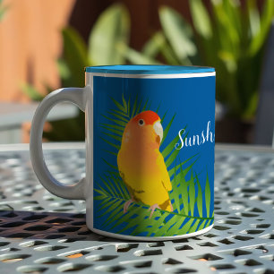 Caneca De Café Em Dois Tons Pet Lovebird Parrot Yellow Lutino Deixa o nome azu