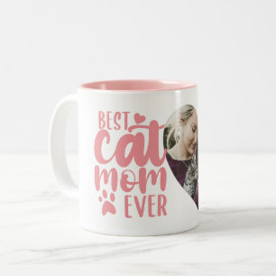 Caneca De Café Em Dois Tons Pet Photo Pink - Melhor Gato Mãe De Alguma Vez