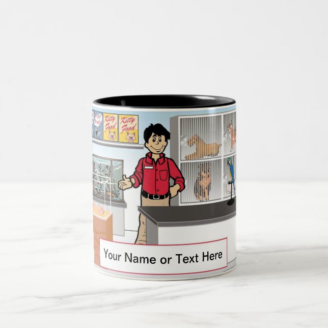 Caneca De Café Em Dois Tons Pet Store - Cartoon masculino por PrintedPerfectio (Centro)