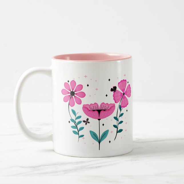 Caneca De Café Em Dois Tons Pétalas Rosa (Esquerda)