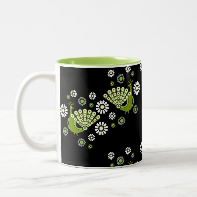 Caneca De Café Em Dois Tons Pheasants Peacock Art (Esquerda)