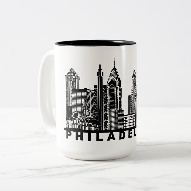 Caneca De Café Em Dois Tons Philadelphia Skyline Silhouette  (Frente Esquerda)