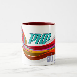 Caneca De Café Em Dois Tons PHP cinzentos alaranjados vermelhos alisam a onda