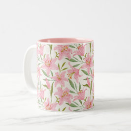 Caneca De Café Em Dois Tons Pia verde-lírio-floral pastel
