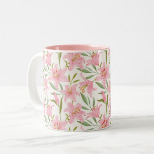 Caneca De Café Em Dois Tons Pia verde-lírio-floral pastel