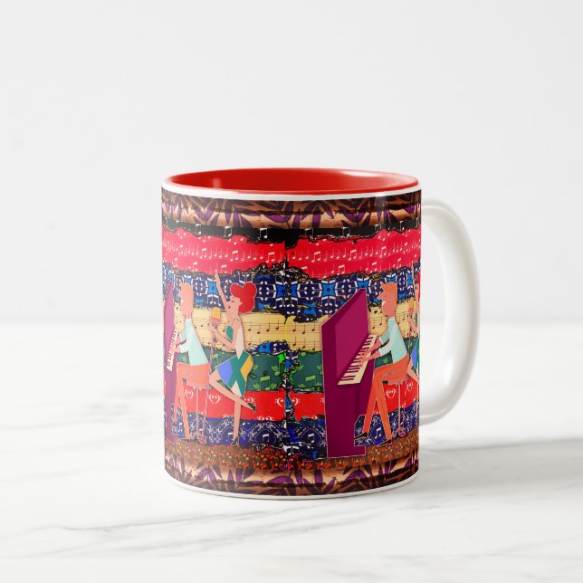 Caneca De Café Em Dois Tons Piano Player E Notas De Música (Frente Esquerda)