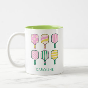 Caneca De Café Em Dois Tons Pickleball Lover Retro Cor-de-rosa Verde Personali