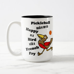Caneca De Café Em Dois Tons Pickleball - Tão Feliz Como Um Pássaro Com Um Fran