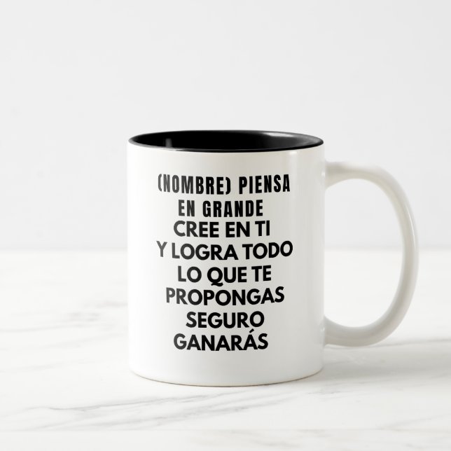 CANECA DE CAFÉ EM DOIS TONS PIENSA EN GRANDE REGALO PERSONALIZADO PARA(NOMBRE) (Direita)