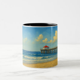 Caneca De Café Em Dois Tons Píer de praia de Manhattan com telhado vermelho