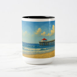 Caneca De Café Em Dois Tons Píer de praia de Manhattan com telhado vermelho