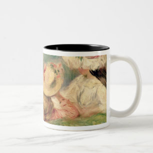 Caneca De Café Em Dois Tons Pierre raparigas de Renoir um no banco de rio