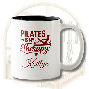 Caneca De Café Em Dois Tons Pilates é Minha Terapia Nome Personalizado