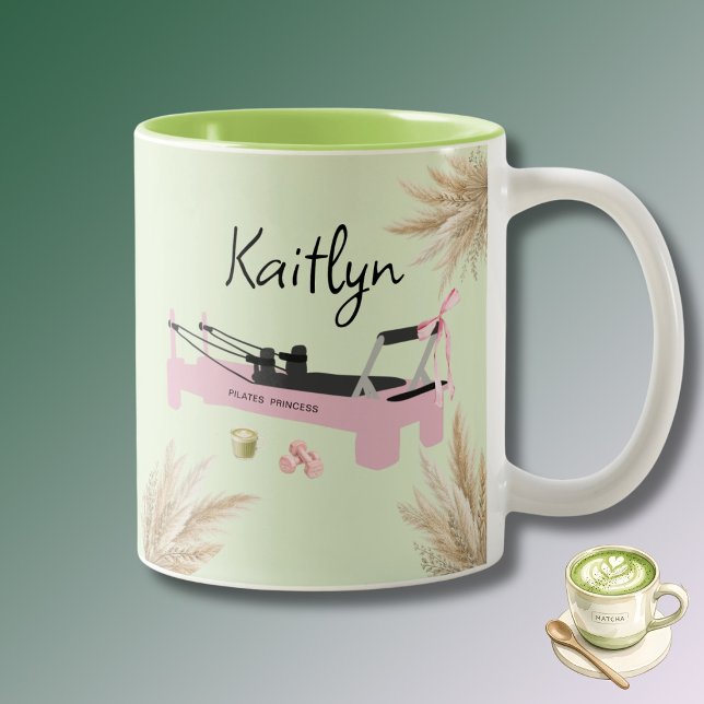 Caneca De Café Em Dois Tons Pilates Princesa Rosa Reformer & Matcha  (Criador carregado)