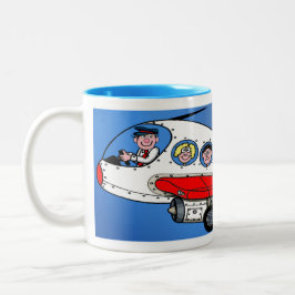 Caneca De Café Em Dois Tons PIlot and aeroplane cartoon