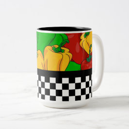 Caneca De Café Em Dois Tons Pimentões tricolados funky e cartão de controlo