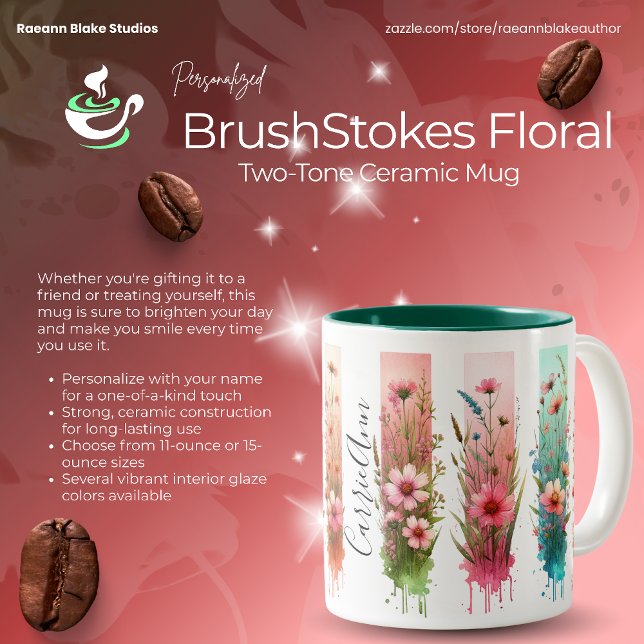 Caneca De Café Em Dois Tons Pinceladas Personalizadas de Design Floral (Criador carregado)