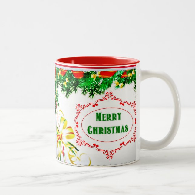 Caneca De Café Em Dois Tons Pine Bough Feliz Natal (Direita)
